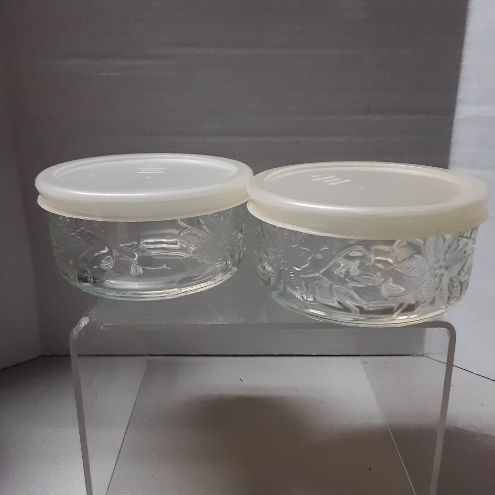 Princess House Fantasia Ovenware Lot of 2 Prep Bowls Ramekins With Lids #5262